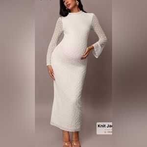 Elegant White Knit Jacquard Maternity Dress